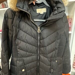 Michael Kors Black Puffer Jacket with Fur Trim